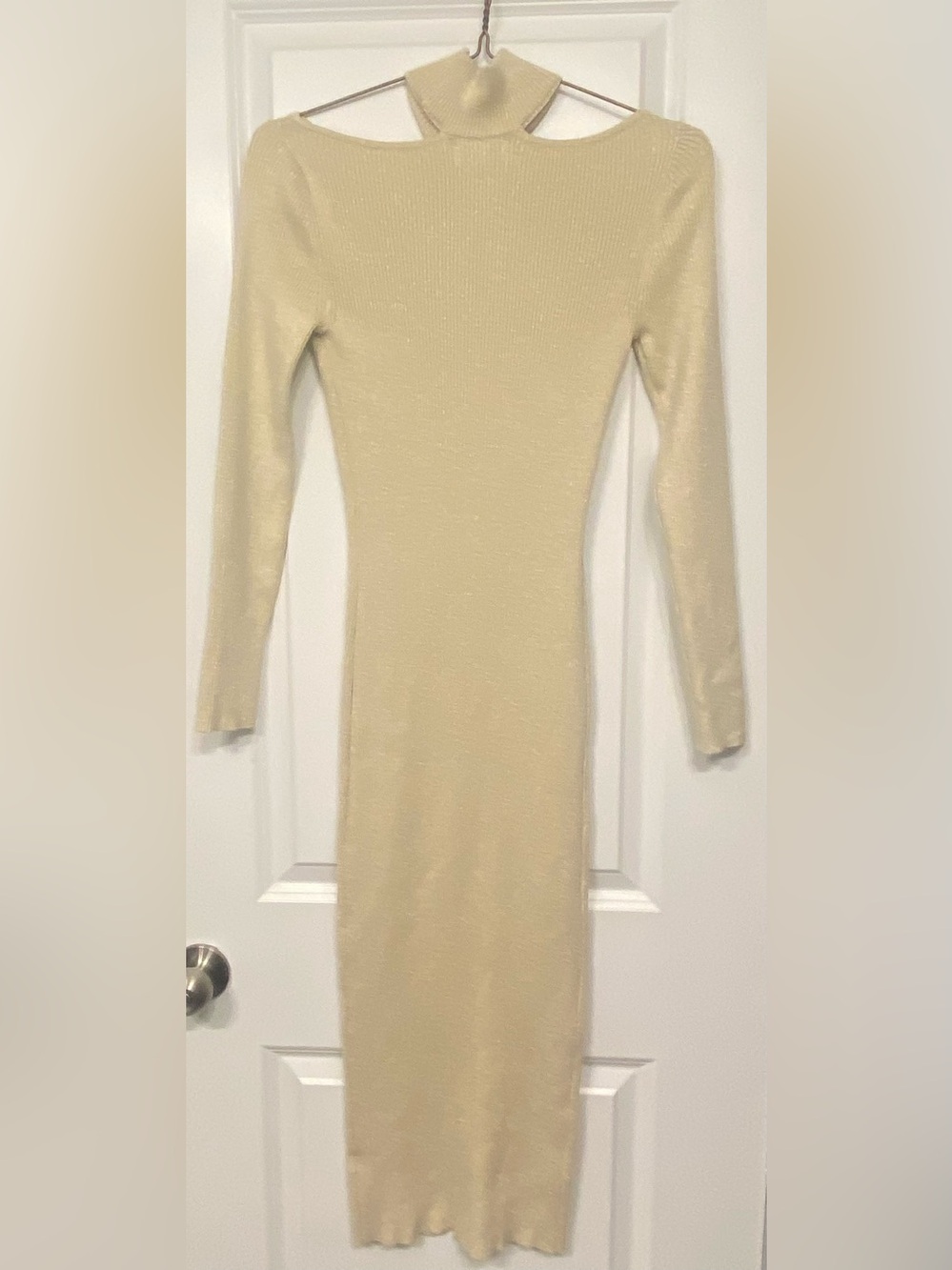 Sofia by Sofia Vergara Twist Cutout Ribbed Midi Sweater Dress Cream Lurex S